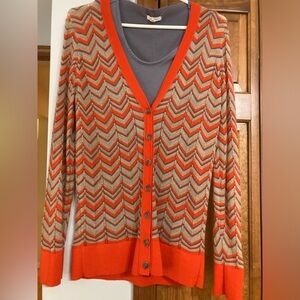 LOFT Zigzag Patterned Orange cardigan Sweater M Medium